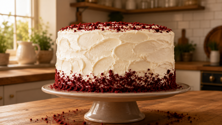 Crimson Red Velvet Cake With Silky Cream Cheese Frosting
