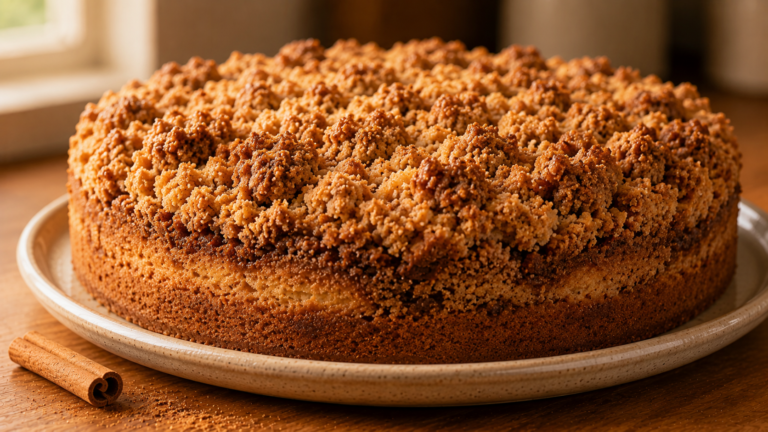 Moist Cinnamon Coffee Cake with Golden Streusel Topping