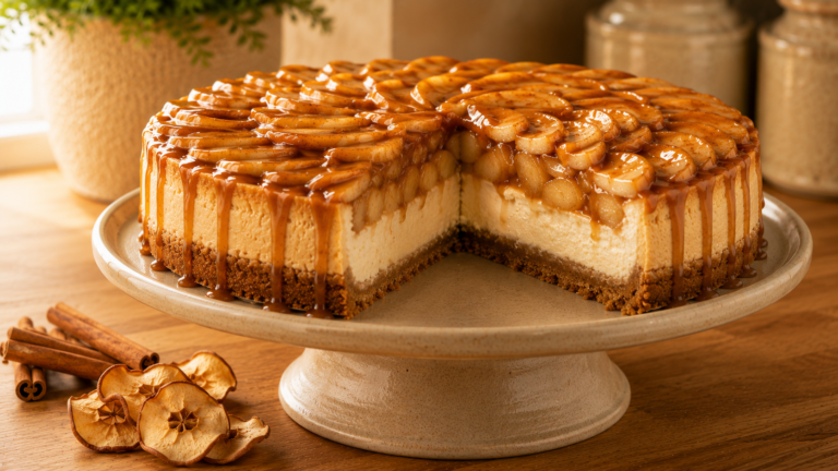 Creamy Caramel Apple Cheesecake with Buttery Graham Crust
