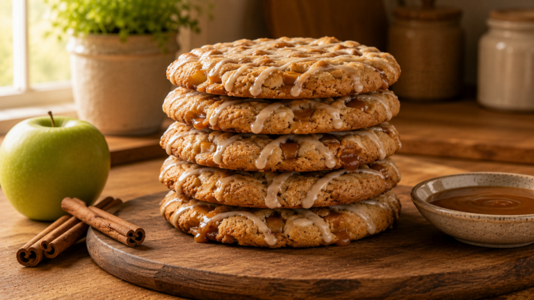Chewy Caramel Apple Cookies with Cinnamon Glaze