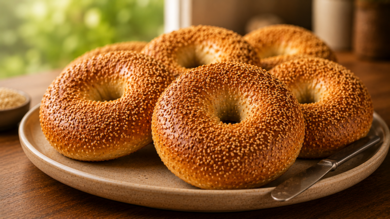 Honey-Kissed Wood-Fired Style Montreal Bagels with Sesame Crust