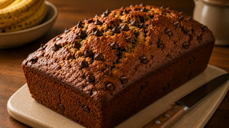Fudgy Chocolate Chip Banana Bread with a Melty Center