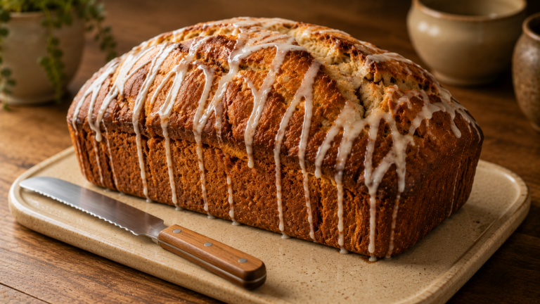 Tangy Swirled Sourdough Discard Cinnamon Bread with Sugar Glaze