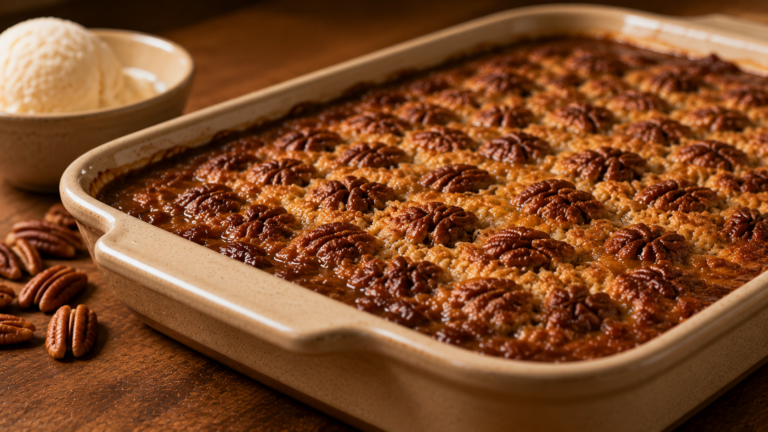 Gooey Pecan Pie Cobbler with a Buttery Self-Saucing Crust