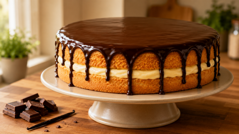 Classic Boston Cream Pie with Silky Custard and Chocolate Glaze