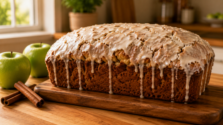 Glazed Apple Fritter Bread with a Cinnamon Sugar Swirl