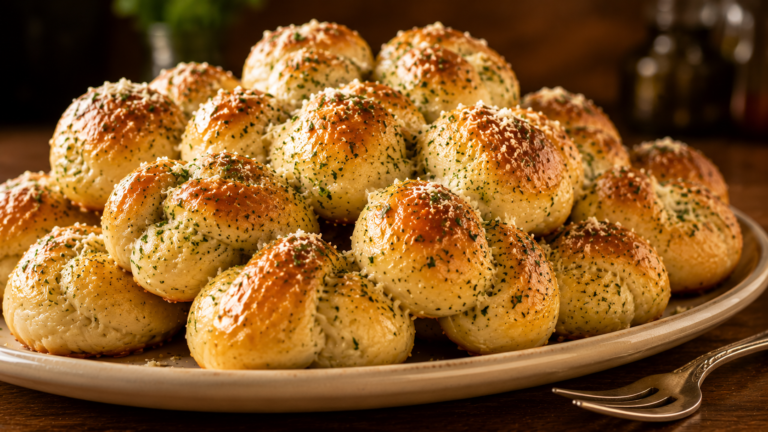 Buttery Homemade Garlic Knots with Melted Parmesan and Fresh Herbs