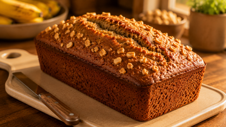 Nutty Peanut Butter Banana Bread with a Moist Golden Crumb