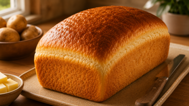 Soft Pillowy Potato Bread with a Golden Buttery Crust