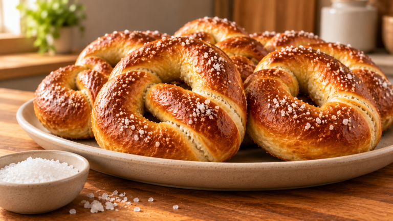 Chewy Golden Homemade Soft Pretzels with Buttery Salted Crust
