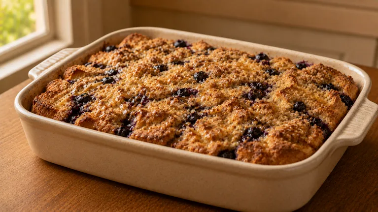 Overnight Blueberry French Toast Casserole with Streusel Topping