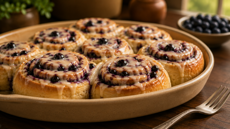 Sweet Blueberry Cinnamon Rolls with a Tangy Cream Glaze