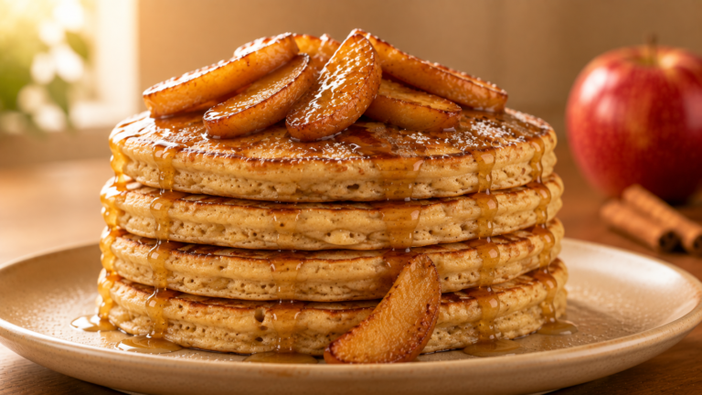 Brown Butter Cinnamon Apple Pancakes with Maple Caramelized Slices