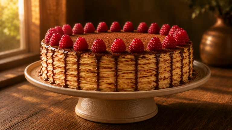 Layered Crepes Dolci with Whipped Mascarpone and Chocolate Ganache