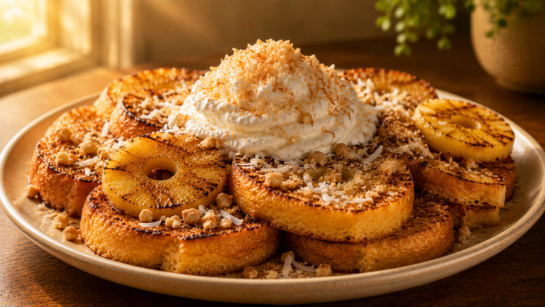Tropical Hawaiian Roll French Toast with Grilled Pineapple Rings