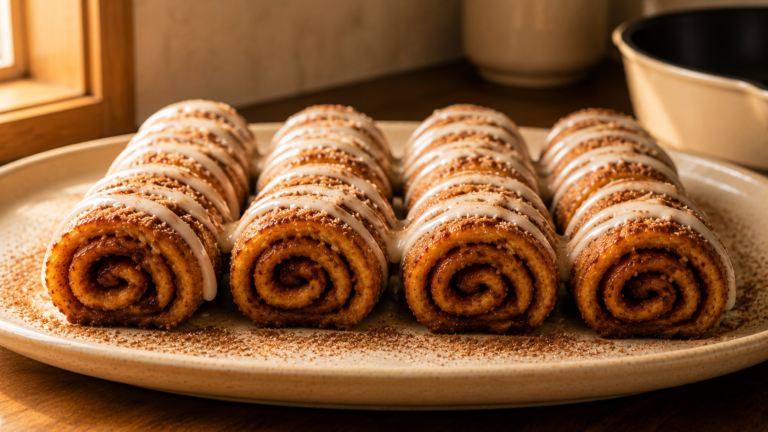 Buttery Cinnamon Roll French Toast Roll Ups with Cream Cheese Glaze