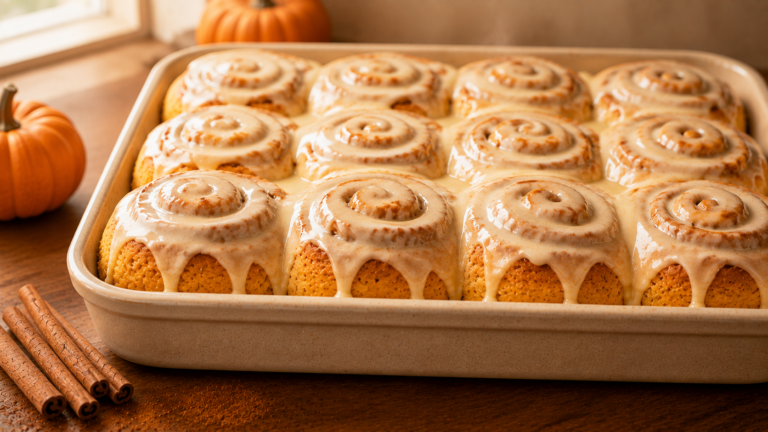 Soft Spiced Pumpkin Cinnamon Rolls with Maple Cream Cheese Icing