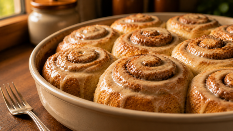 Soft Banana Bread Cinnamon Rolls with a Sweet Vanilla Glaze