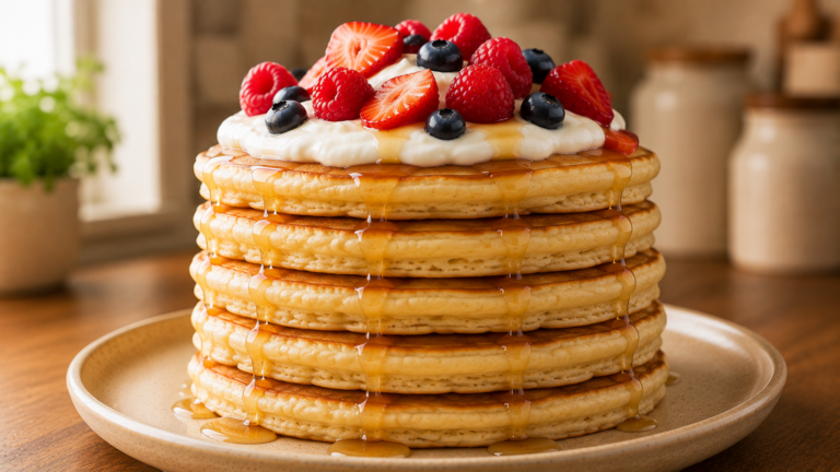 Fluffy High-Protein Greek Yogurt Pancakes with a Tangy Finish