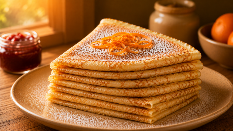 Delicate Recette Pancakes with a Golden Buttery Lace-Edge Finish