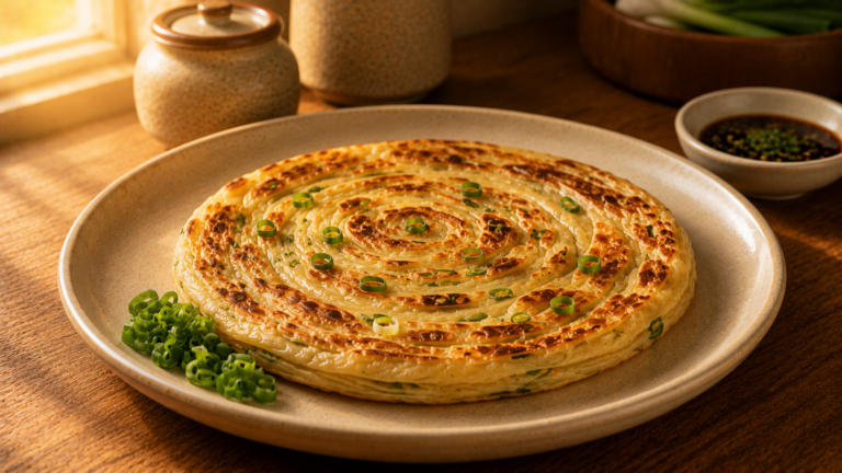Crispy Scallion Pancakes with a Flaky Golden Sesame Lace Crust