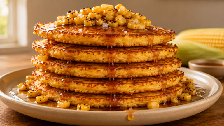 Golden Scalded Cornmeal Pancakes with Sweet Corn and Sorghum Syrup