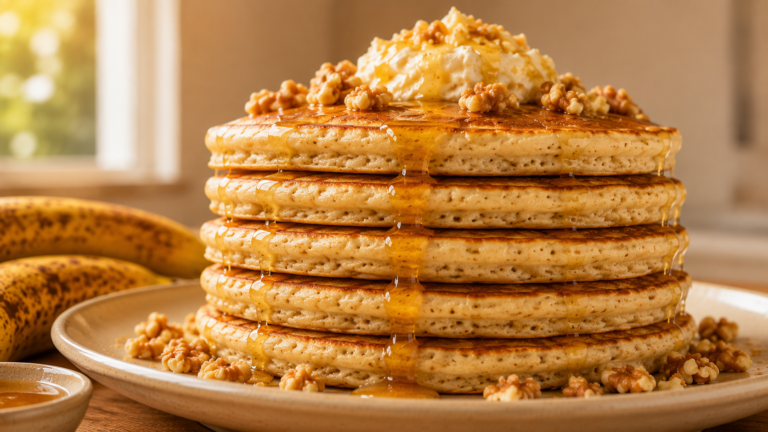 Cloud Light Banana Pancakes Recipe with Whipped Honey Butter Topping