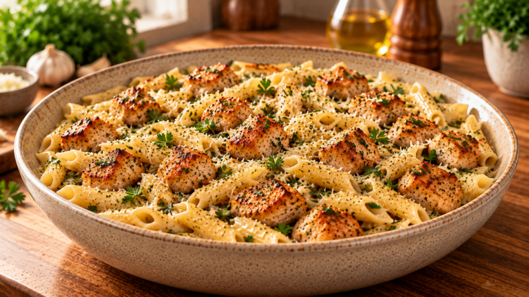 Golden Garlic Butter Chicken Bites With Pasta Ready in 25 Minutes