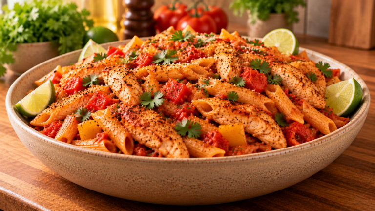Zesty Pasta Con Pollo with Garlic, Tomato, and Fresh Cilantro